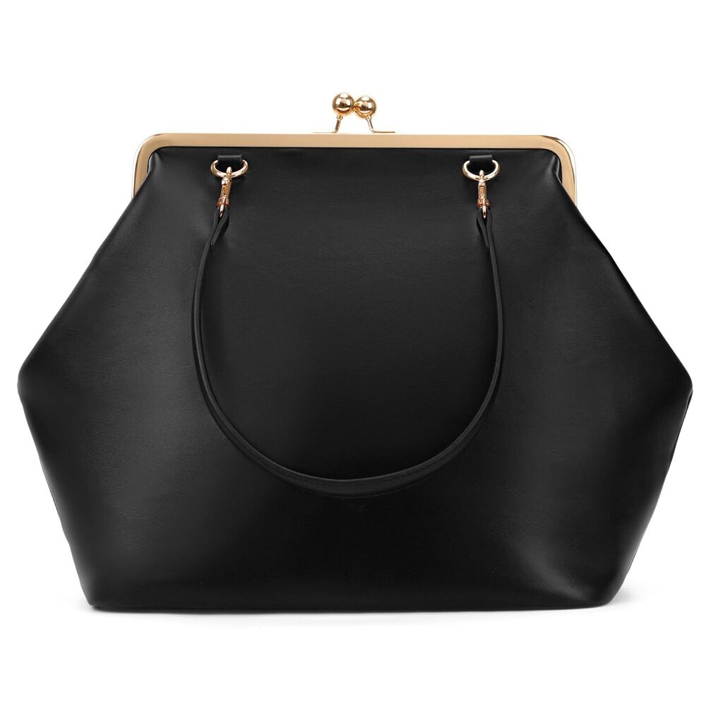5134 Large Kiss Lock Bag PU Medium Top Handle Handbags Kiss Clasp Shoulder